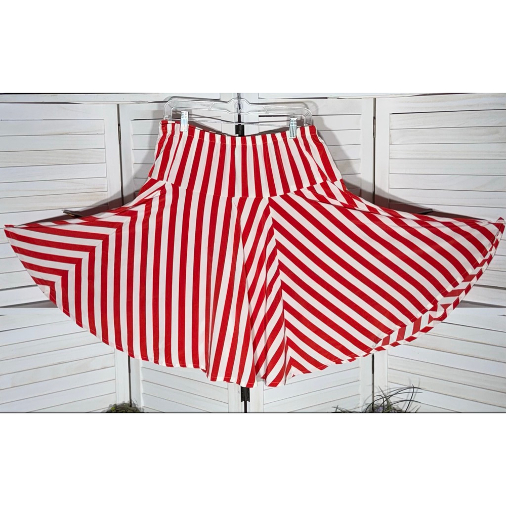 Vintage 70s 80s white red striped skirt midi full swing custom cosplay sz M L
